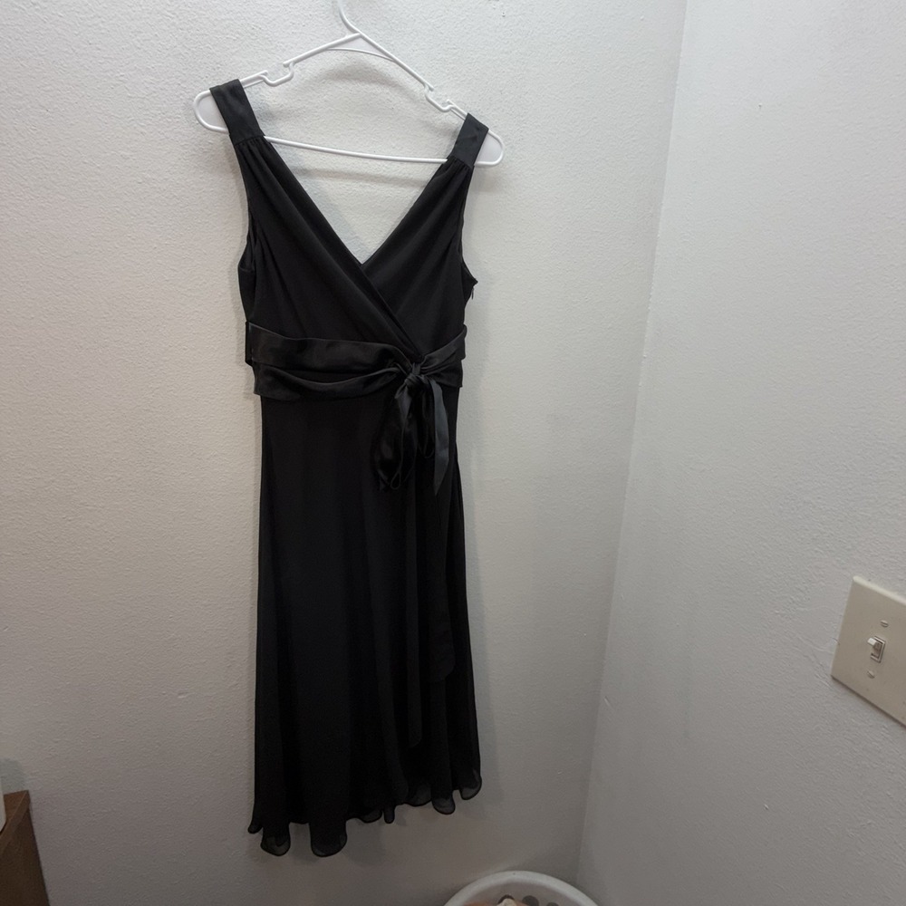VTG Y2K Evan Picone Midi Babydoll Dress Sz 8 Black Chiffon‎ Faux Wrap Cocktail